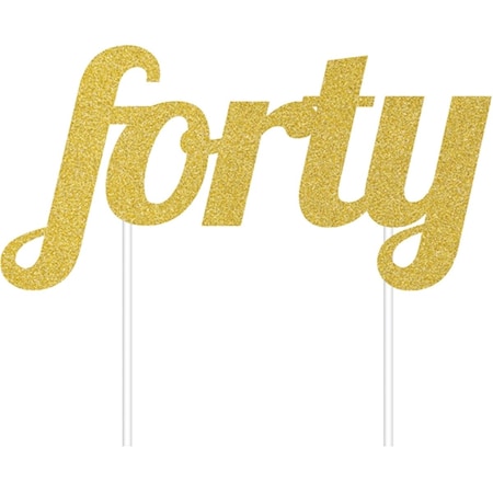 Gold Forty Glitter Cake Topper, 12PK